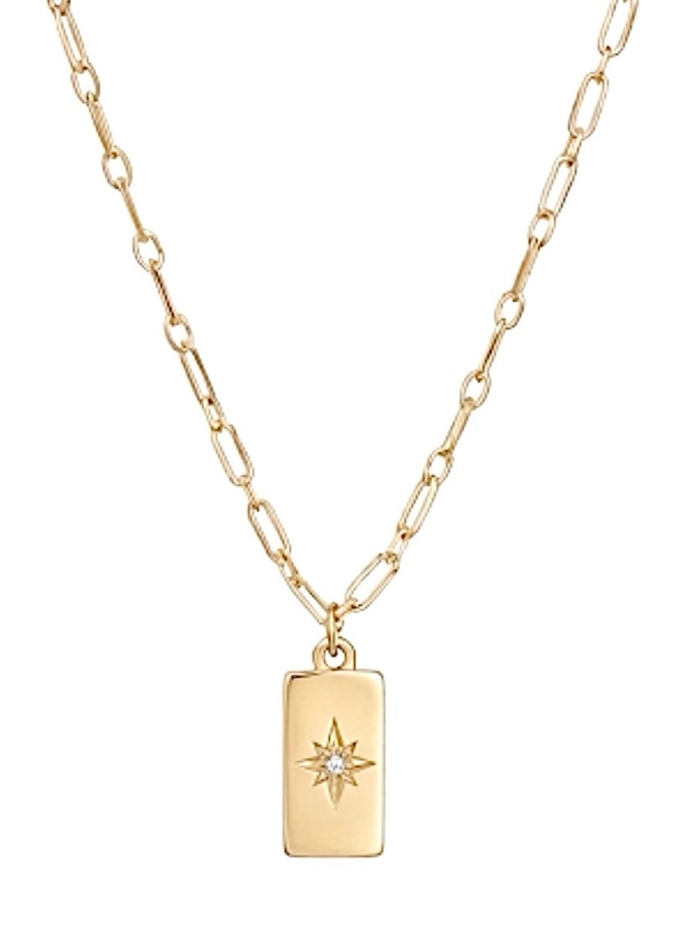 Gold Starburst Rectangle Pendant Necklace